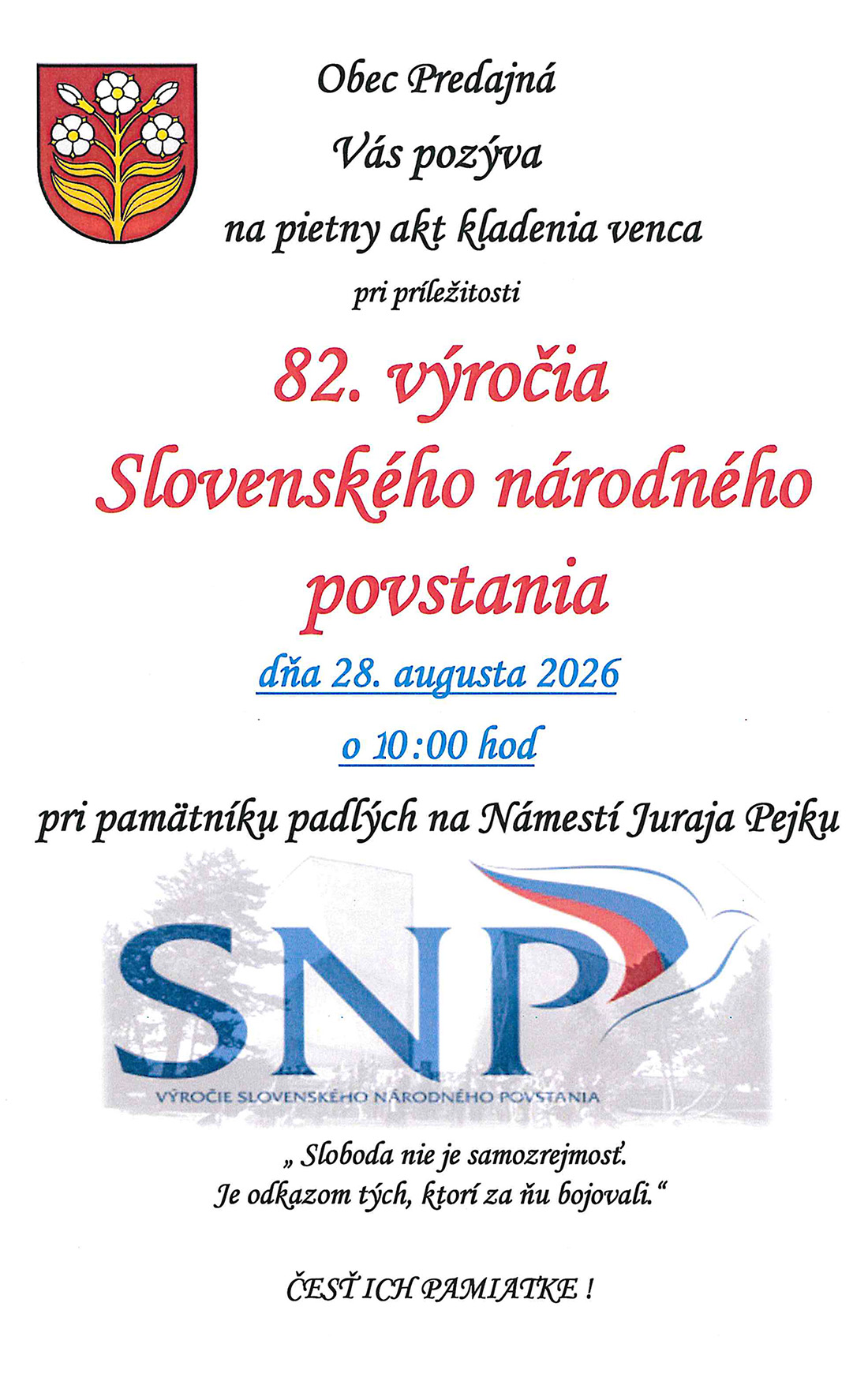 82. výročie SNP Predajná