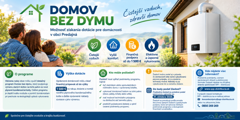 DOMOV BEZ DYMU – možnosť získania dotácie pre domácnosti v obci Predajná